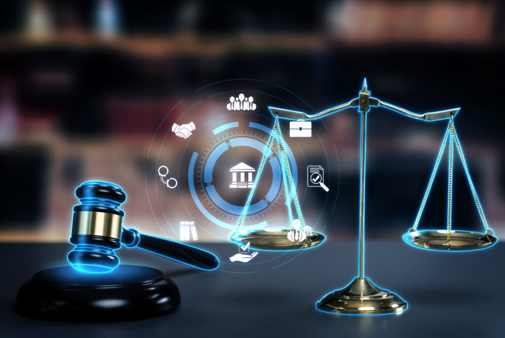 smart law, legal advice icons and astute lawyer working tools in lawyers office